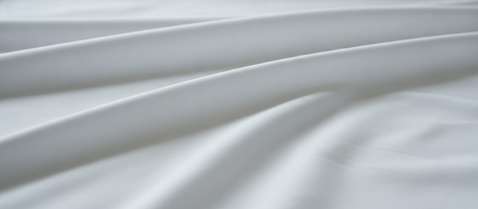 Close-up of crisp white percale bed sheets with soft folds