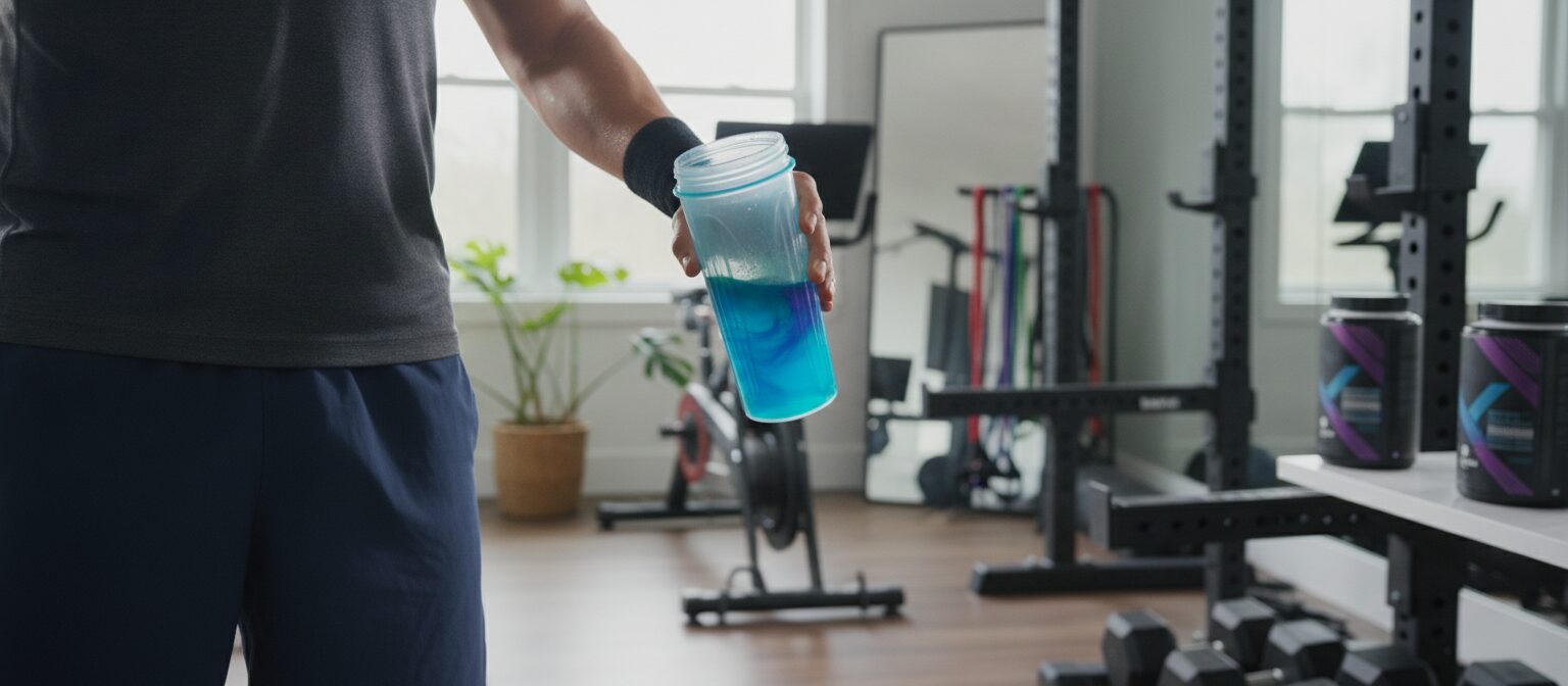 Person mixing a pre-workout drink before training