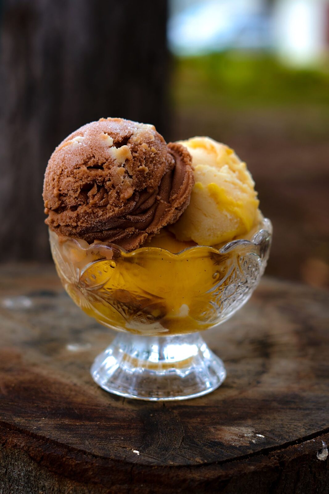 Scoops of homemade ice cream served in a bowl