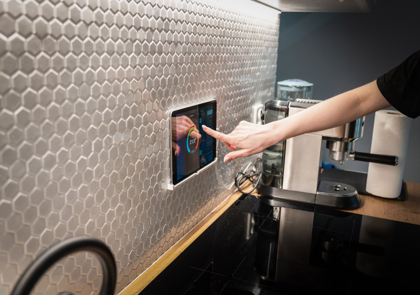 A wall-mounted smart home control panel