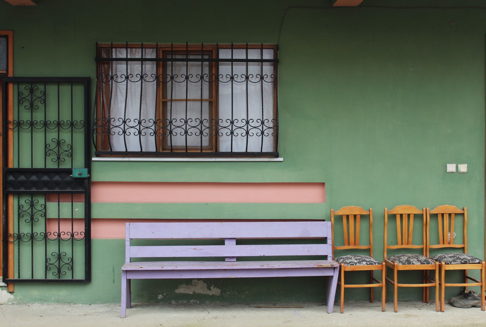 Colorful front door at the entrance of a house
