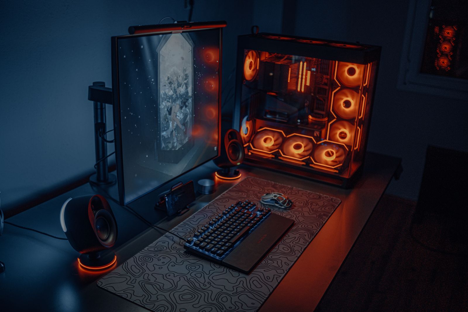 A tidy streaming setup with webcam and lighting