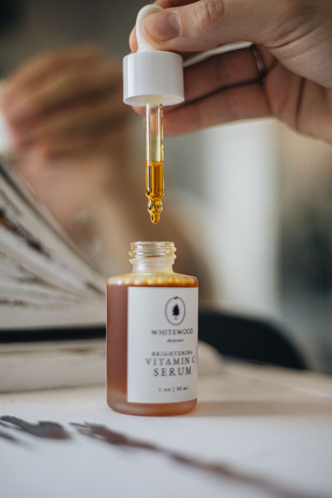 Natural skincare serum bottle in a minimalist setting