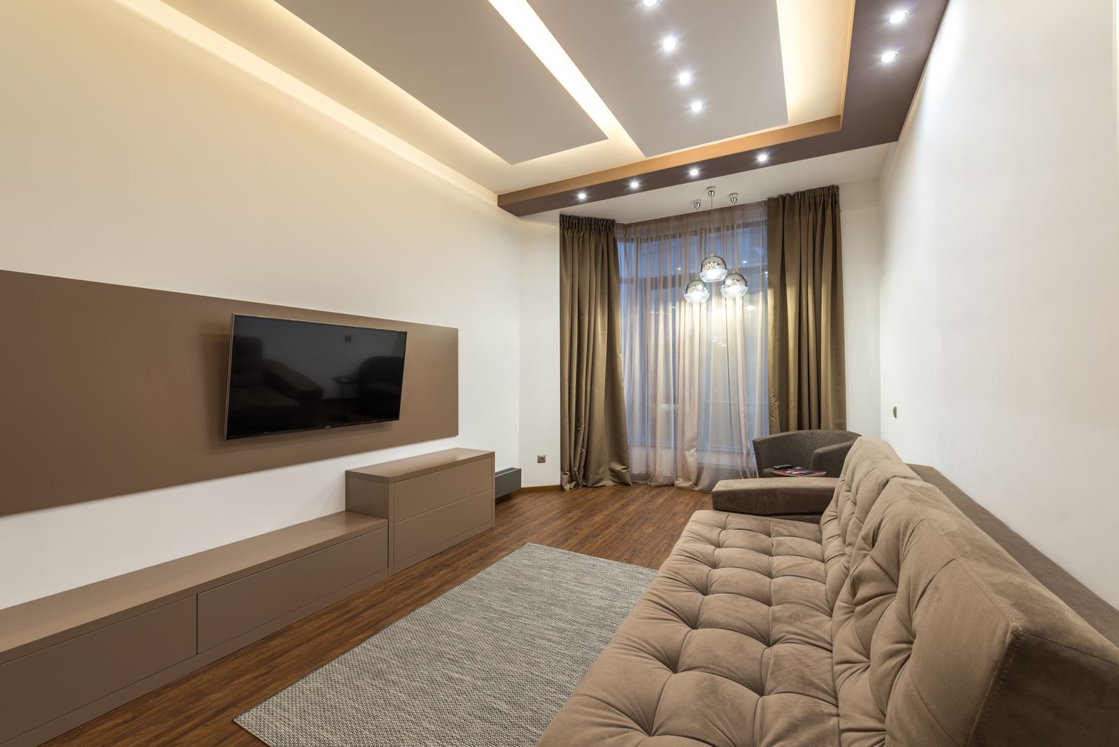 Compact cozy living room warmed quickly for everyday comfort