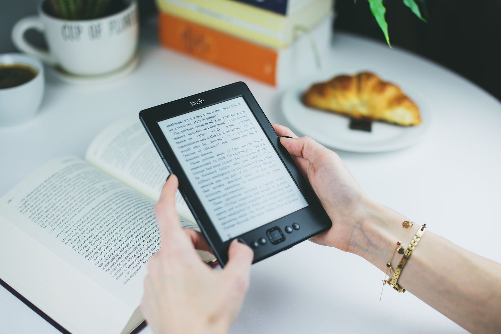 Person reading on a Kindle e-book reader