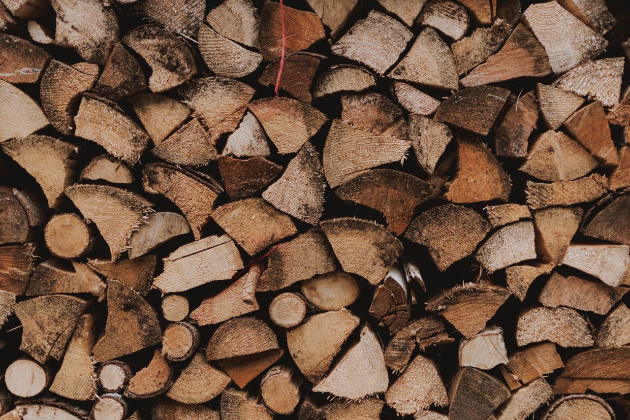 A stack of split firewood logs